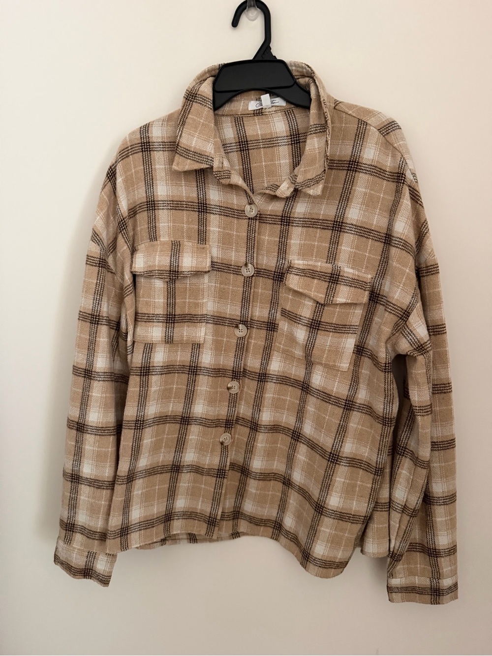 CLOUD TEN - Beige Plaid Button-Up Shacket - Women’s Large